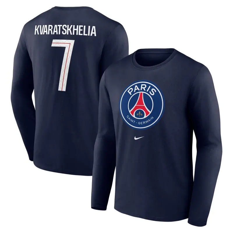 psg-nike-kvaratskhelia-7-graphic-long-sleeve-t-shirt-navy-mens-203293369-07 Collection | PSG Fanshop